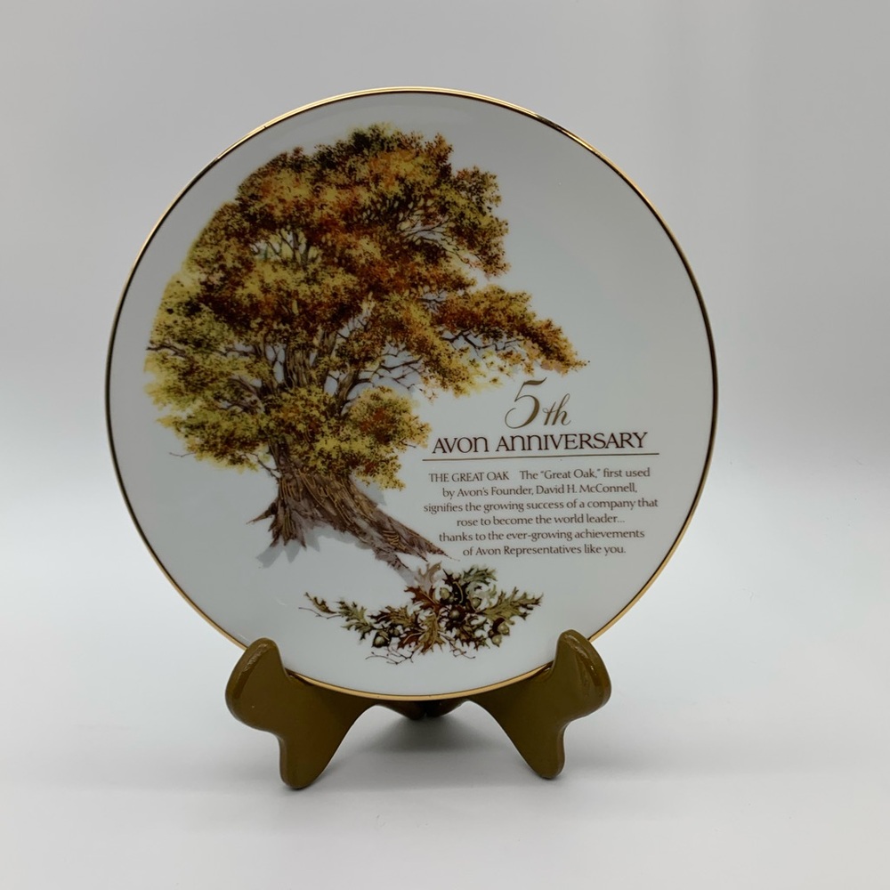 Avon 5th Anniversary 1987 Fine Porcelain Plate The Great Oak 22k gold Trim Japan - Picture 7 of 11